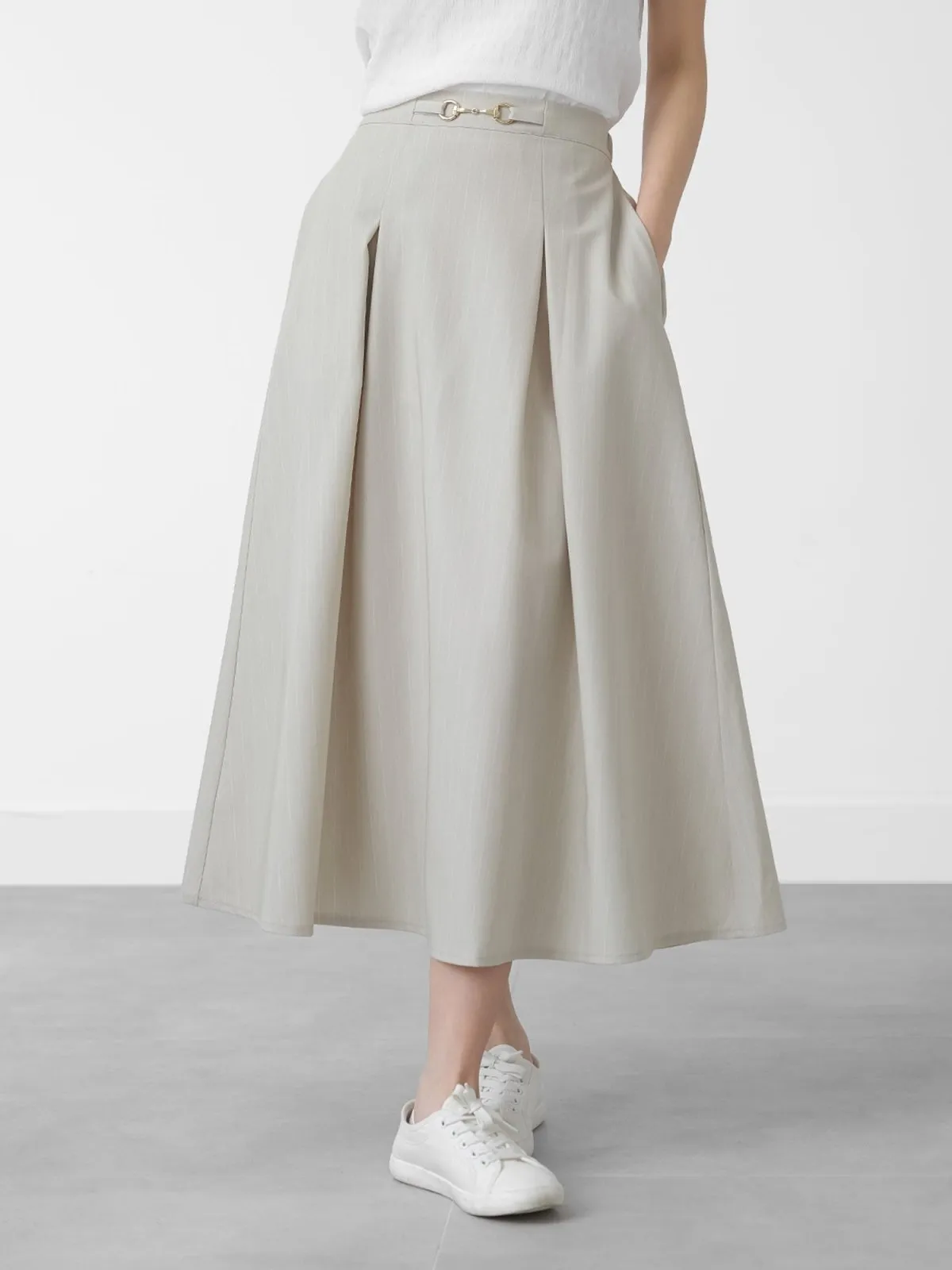 Mathilde Buckled Pleat Midi Skirt