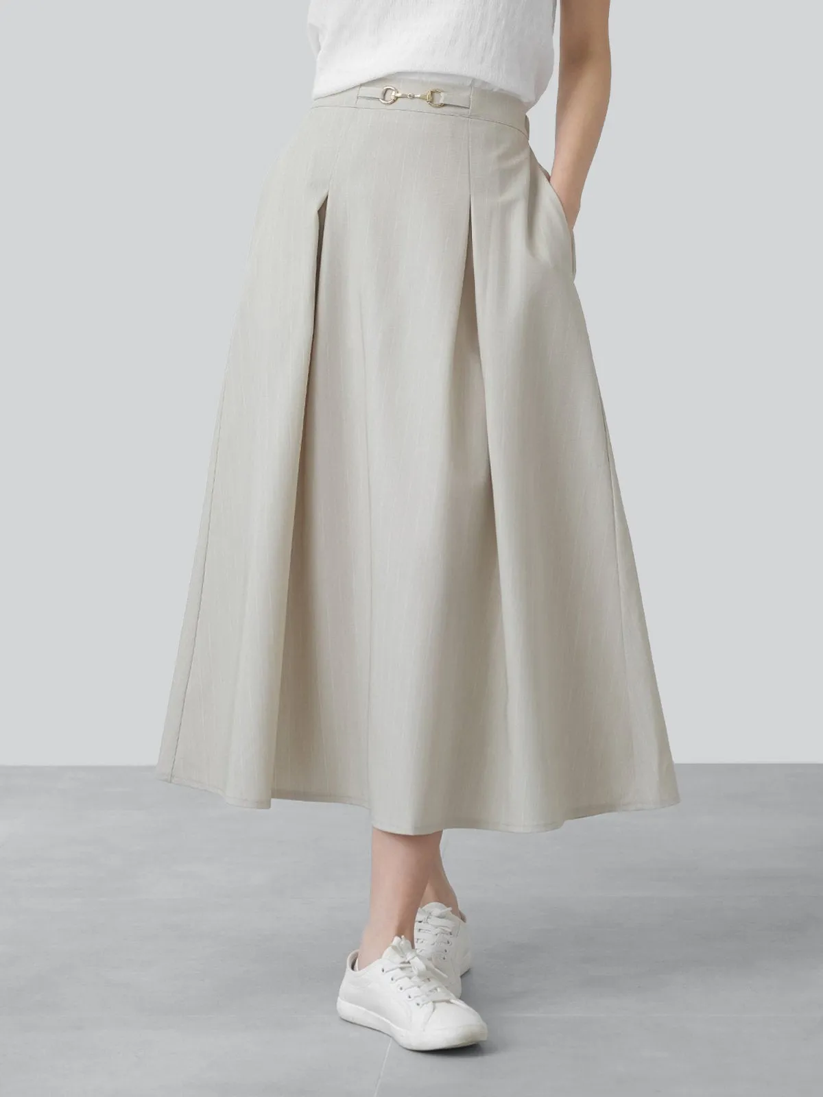 Mathilde Buckled Pleat Midi Skirt