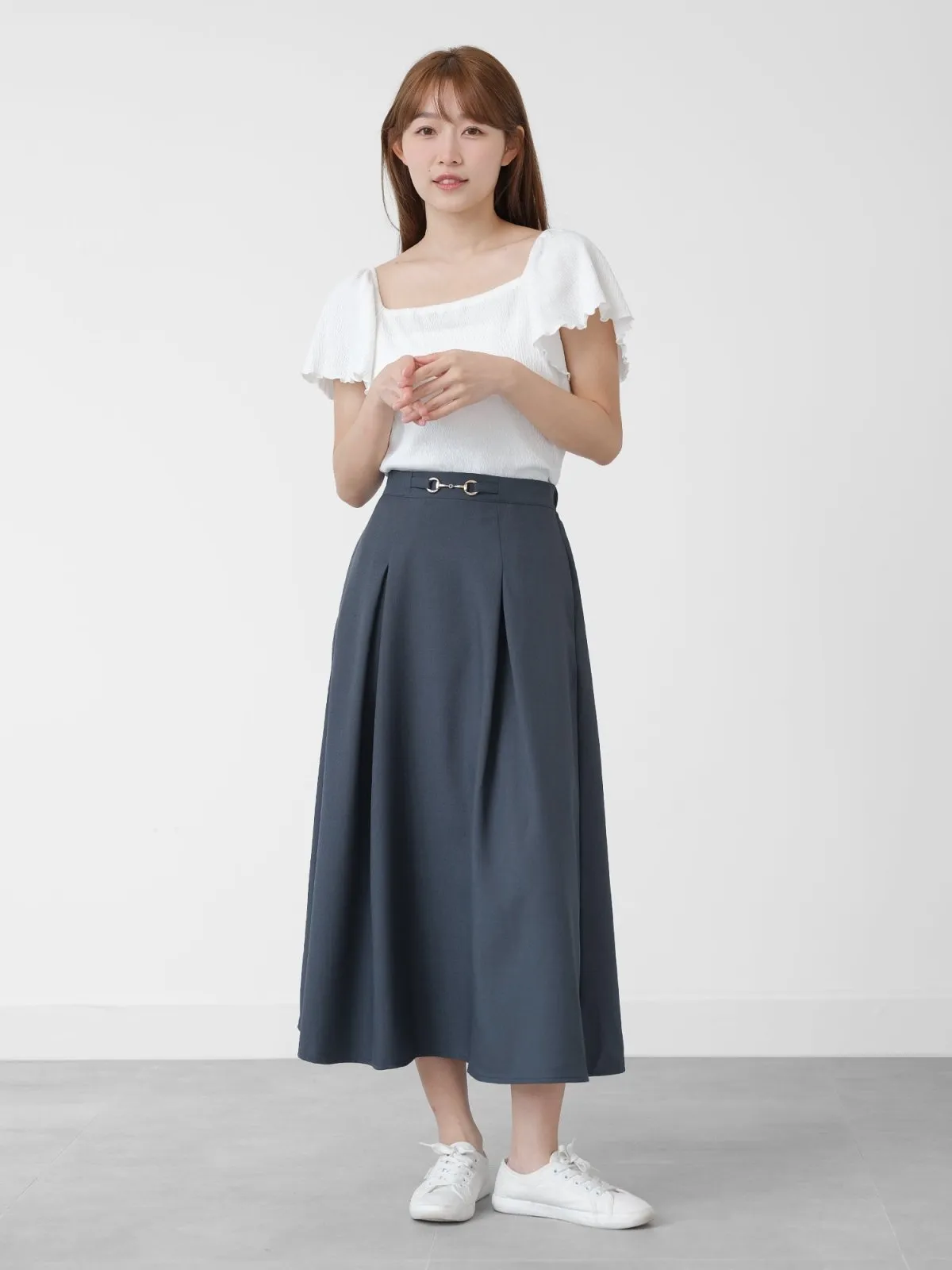 Mathilde Buckled Pleat Midi Skirt