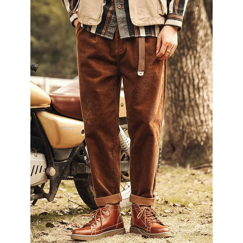 Men American Retro Casual Corduroy Drape Straight Pants