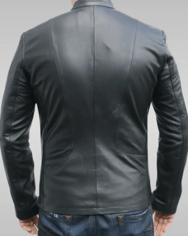 Mens 70s Style Black Vintage Biker Leather Jacket