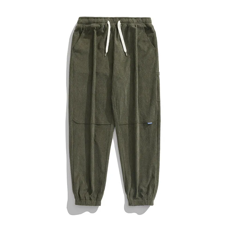 Men's Clothing Japanese Casual Elastic Waist Corduroy Cargo Pants