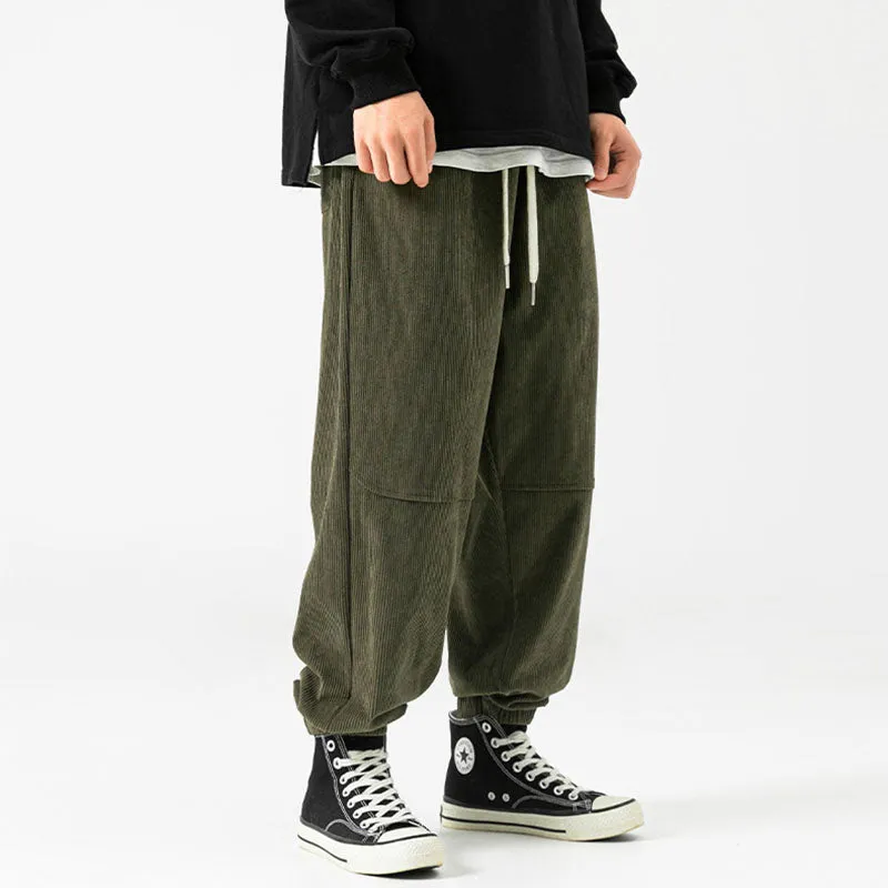 Men's Clothing Japanese Casual Elastic Waist Corduroy Cargo Pants