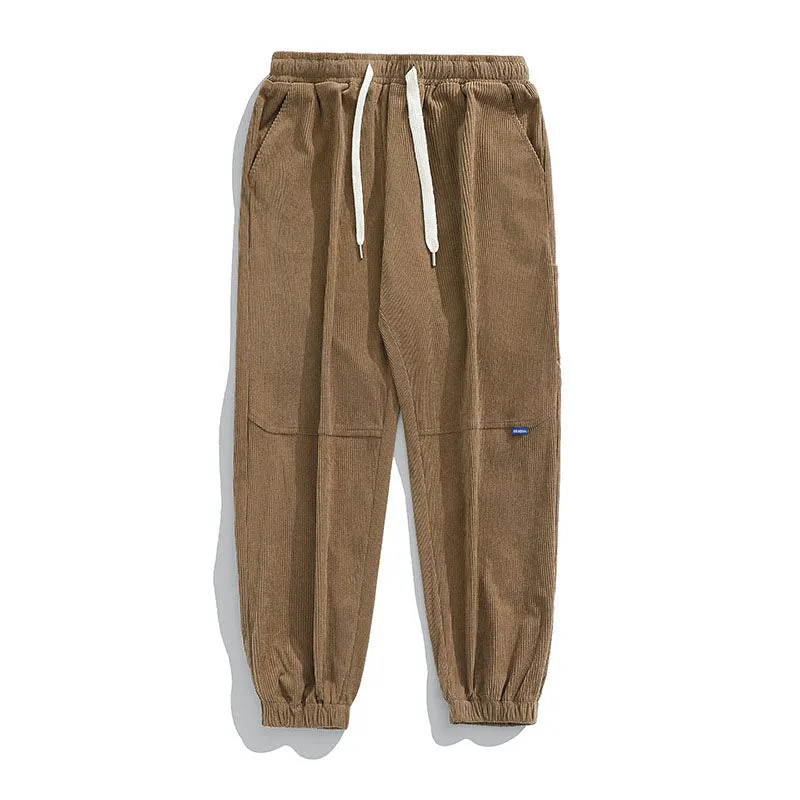 Men's Clothing Japanese Casual Elastic Waist Corduroy Cargo Pants