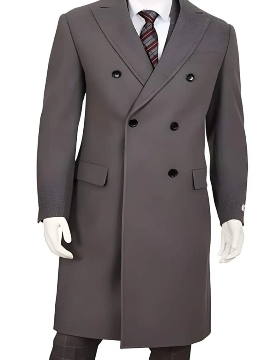 Mens Gray Double Breasted Five Button Wool ~ Poly Blend Overcoat