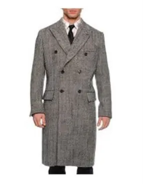 Mens Overcoat - Topcoat For Men - Winter Fabric - men's 1930s Peak lapel styling Double breasted Grey Overcoat