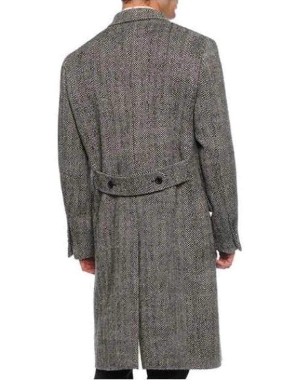 Mens Overcoat - Topcoat For Men - Winter Fabric - men's 1930s Peak lapel styling Double breasted Grey Overcoat