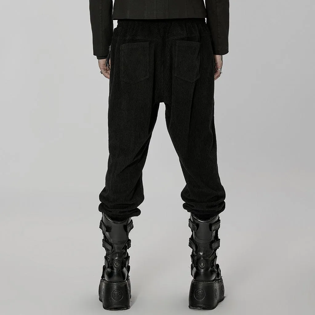 Men's Punk Buckles Splice Corduroy Black Pants