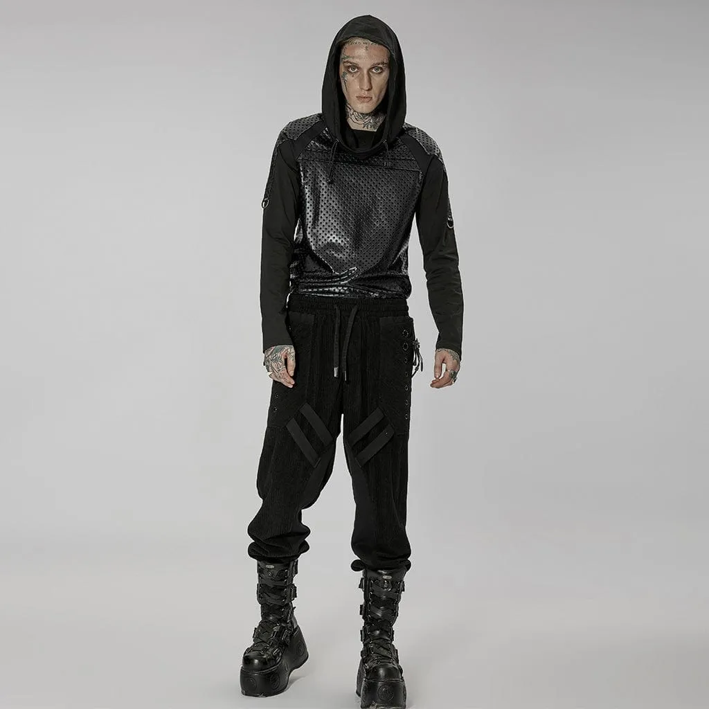 Men's Punk Buckles Splice Corduroy Black Pants