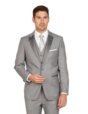 Mens Vested One Button Peak Lapel Tuxedo in Light Grey - Mens Slim Fitted Tuxedo