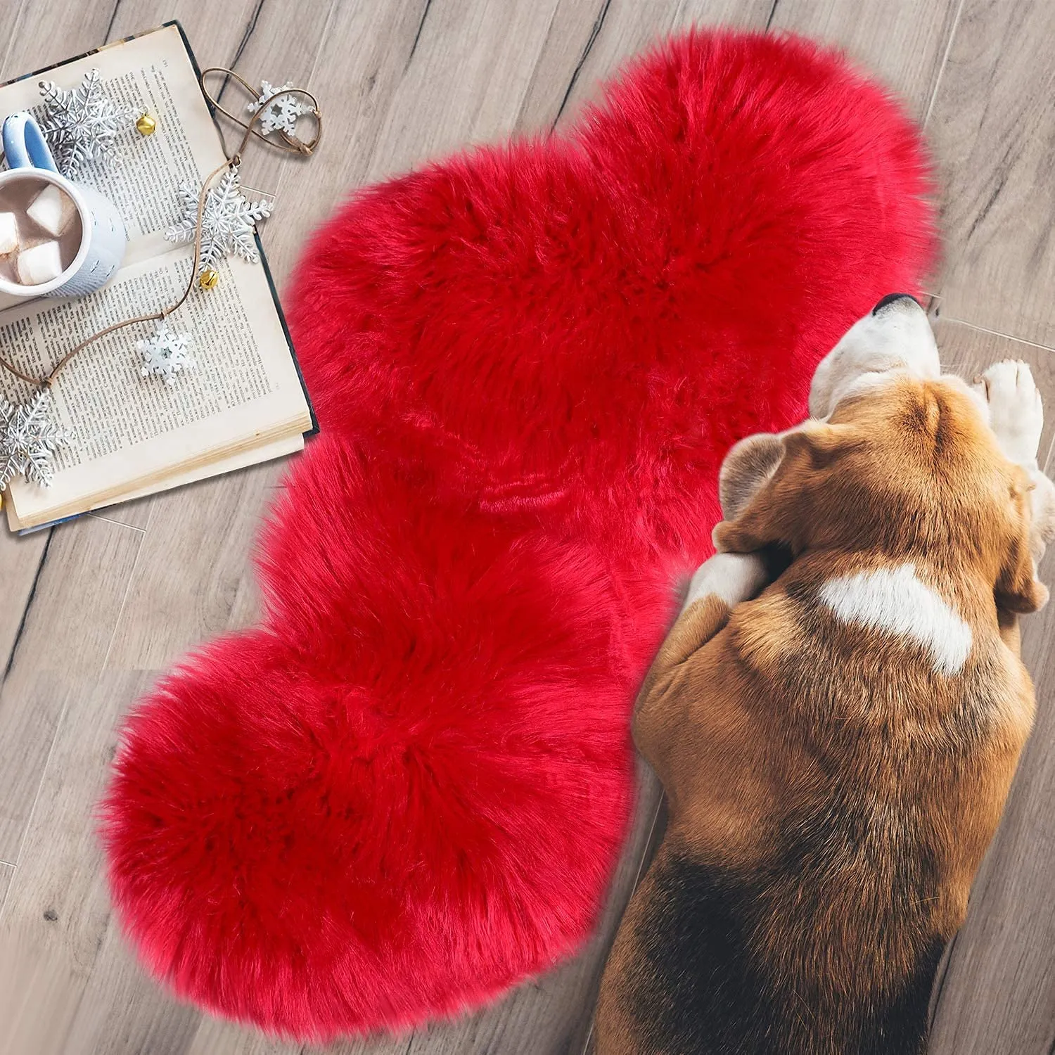 MEZON Heart Faux Fur Mat Soft Long Hair Kids Room Baby Photography Blanket Home Entrance Doormat Sofa Decorate Fluffy � 40x50 cm (Red)