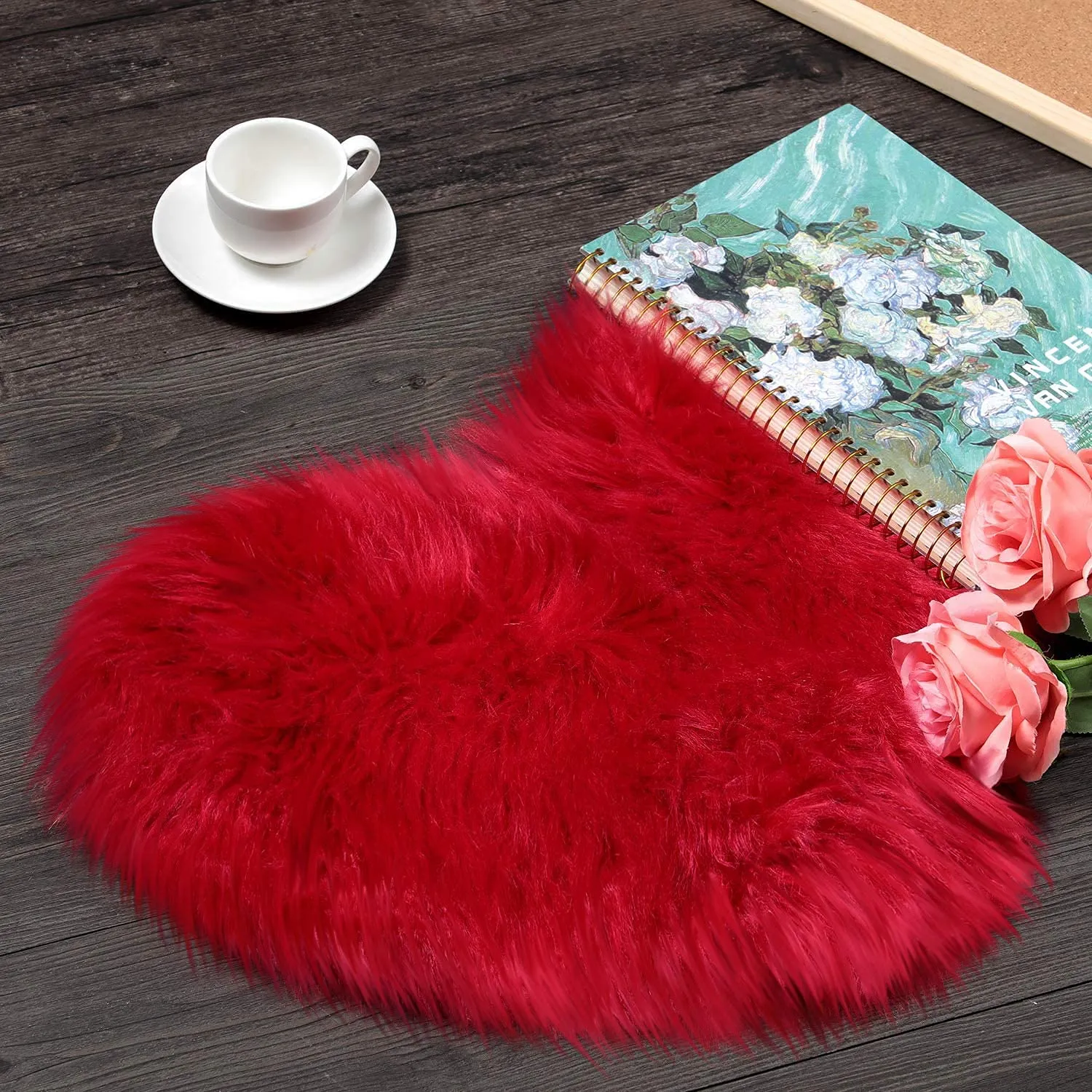 MEZON Heart Faux Fur Mat Soft Long Hair Kids Room Baby Photography Blanket Home Entrance Doormat Sofa Decorate Fluffy � 40x50 cm (Red)