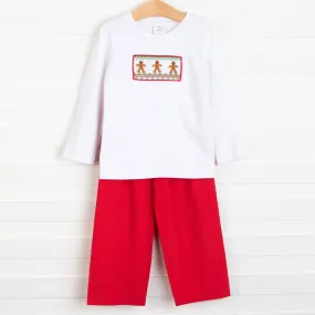 Milk And Cookies Smocked Pant Set, Red