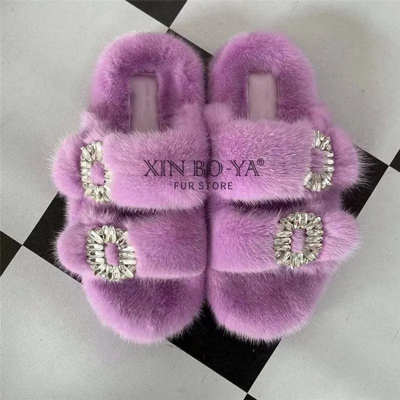 Mink Fur Slippers - Cozy Winter Shoes for Women | Flat and Fur-Feal Design