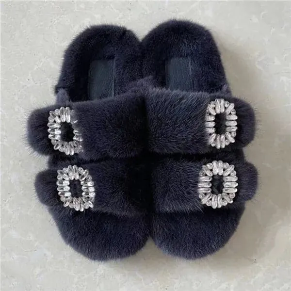 Mink Fur Slippers - Cozy Winter Shoes for Women | Flat and Fur-Feal Design