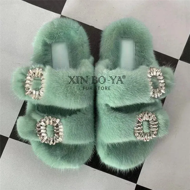 Mink Fur Slippers - Cozy Winter Shoes for Women | Flat and Fur-Feal Design