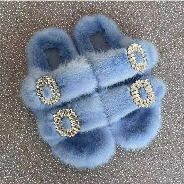 Mink Fur Slippers - Cozy Winter Shoes for Women | Flat and Fur-Feal Design