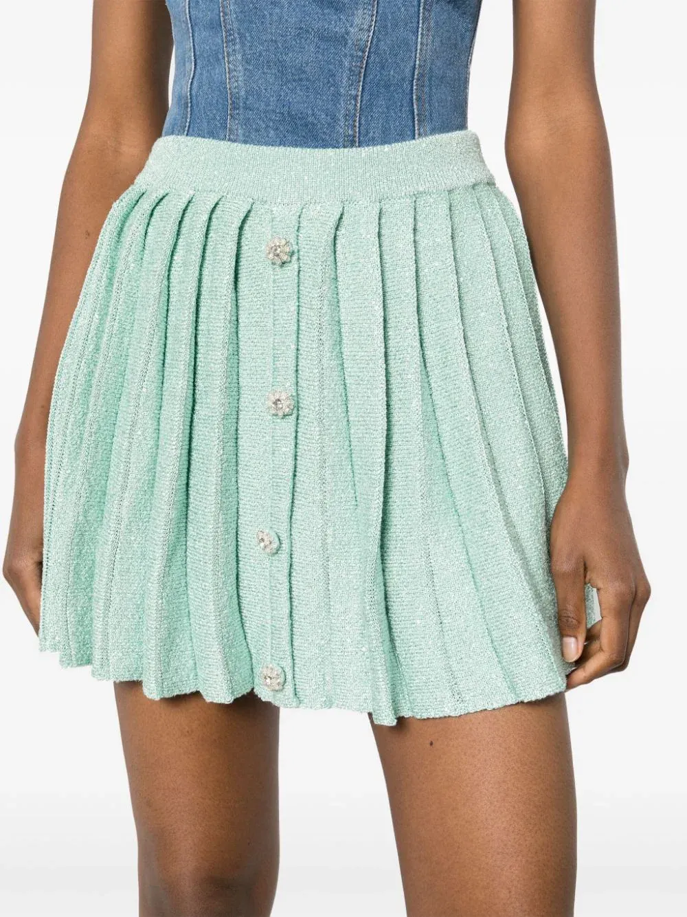 Mint Sequin Pleated Knit Skirt