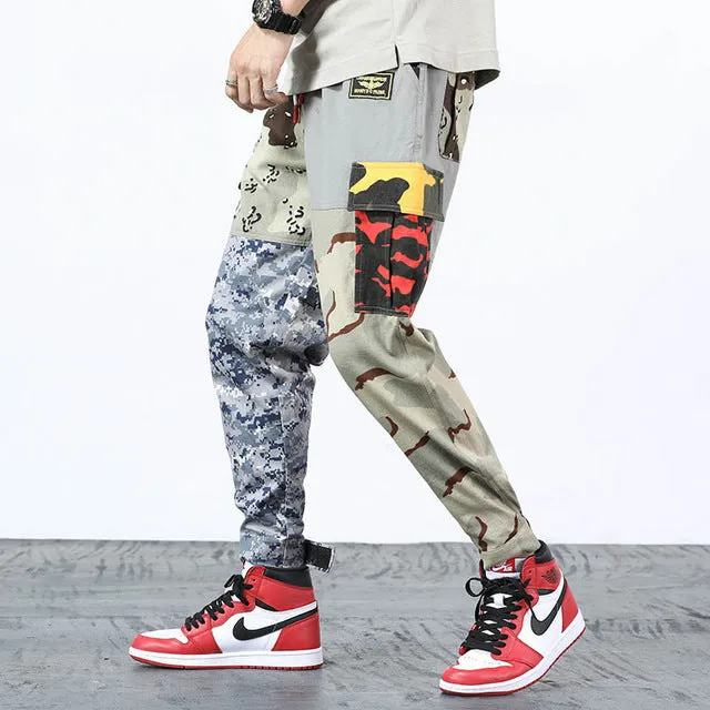 Mix Camouflage Pattern Patchwork Tactical Style Men Cargo Pants