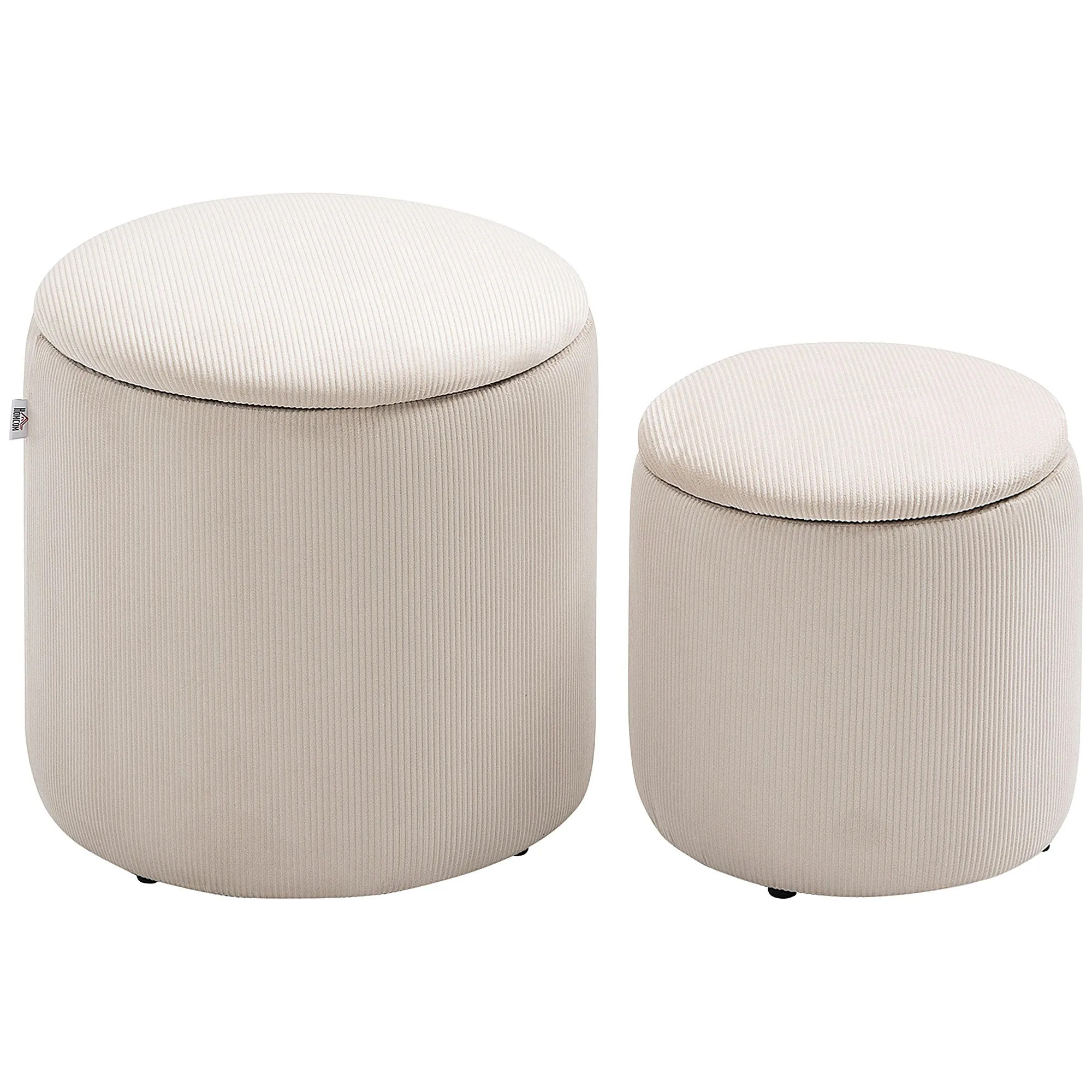 Modern Storage Ottoman with Removable Lid, Fabric Storage Stool, Foot Stool, Dressing Table Stool, Set of 2, White