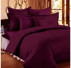 Money Home Decor Satin Stripes Elastic Fitted Cotton Kind Size Bedsheet with 2 Pillow Covers Size (Wine) (72x78x8 Inches)