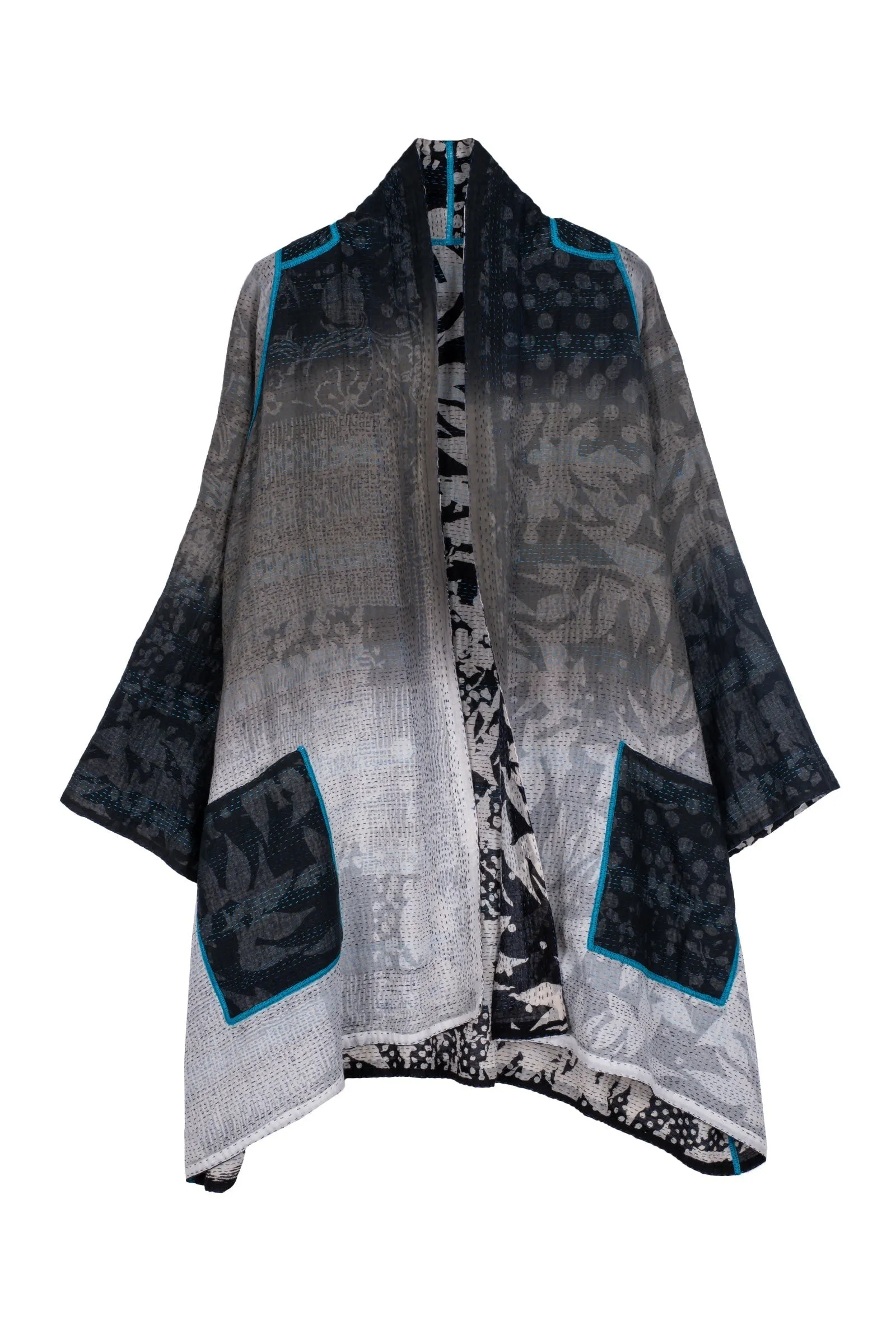 MONOTONE TWILIGHT PRINT KANTHA A-LINE JKT - tp2003-blk -