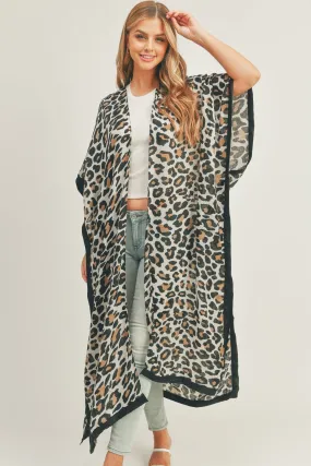 MS0295(BE) Long Leopard Kimono