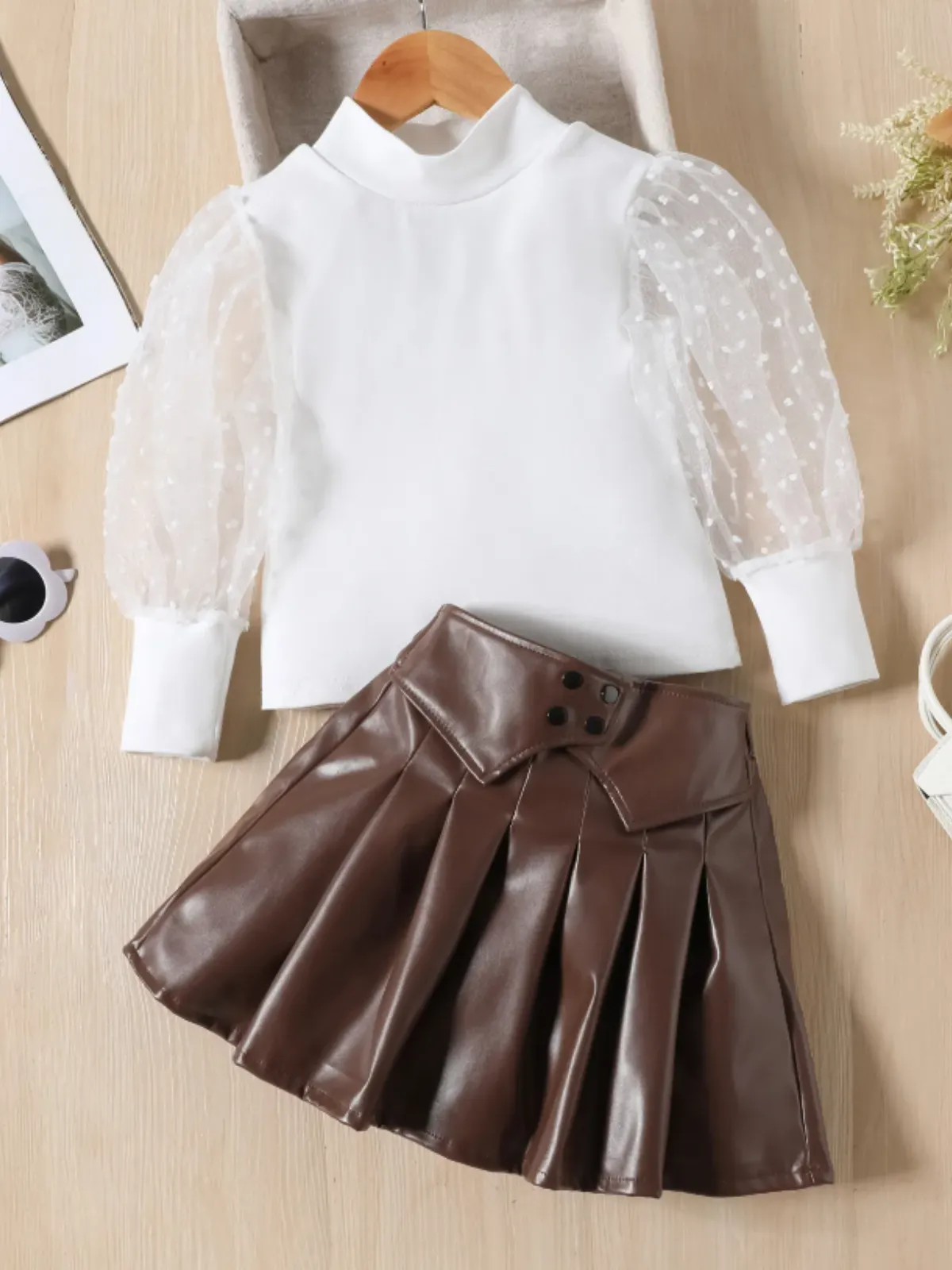 My Style Star Pleated Vegan Leather Skirt Set