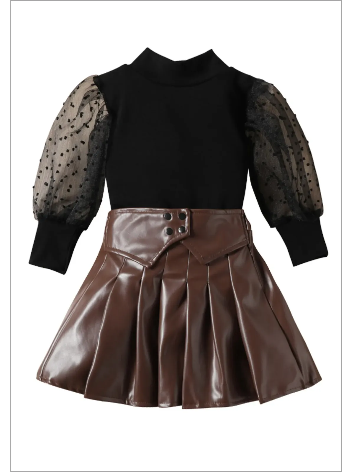 My Style Star Pleated Vegan Leather Skirt Set