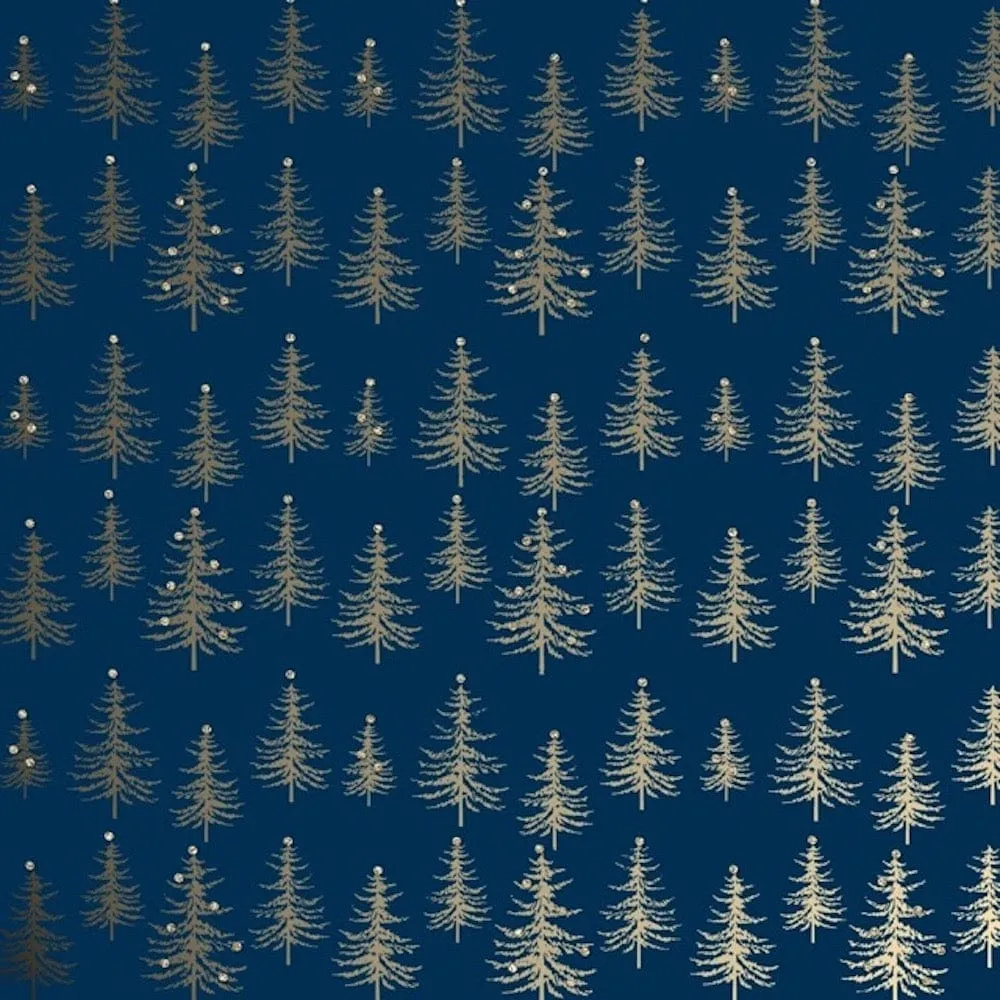 Navy & Gold Trees Bioglitter FSC Wrapping Paper Sheet