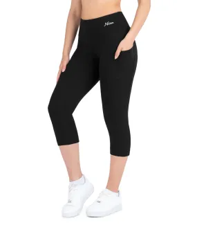 Nirlon Capri Leggings With Pockets High Waisted Black Plus Size 3XLarge