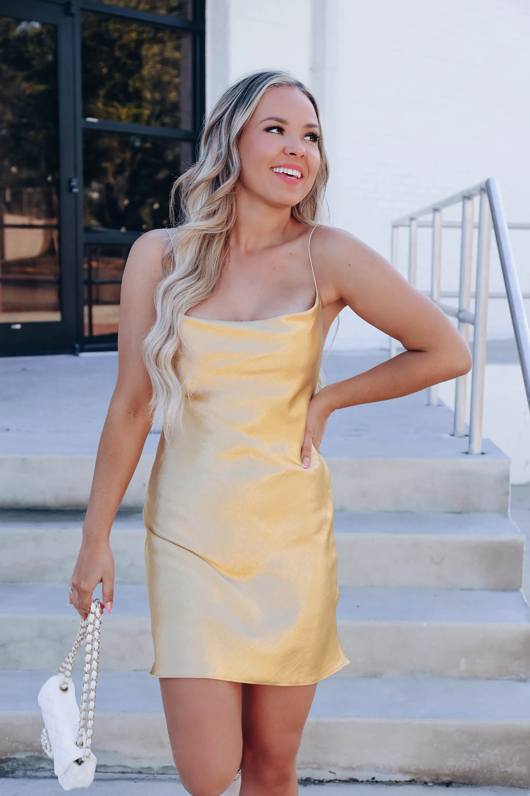 Opulent Cowl Neck Slip Dress - Gold