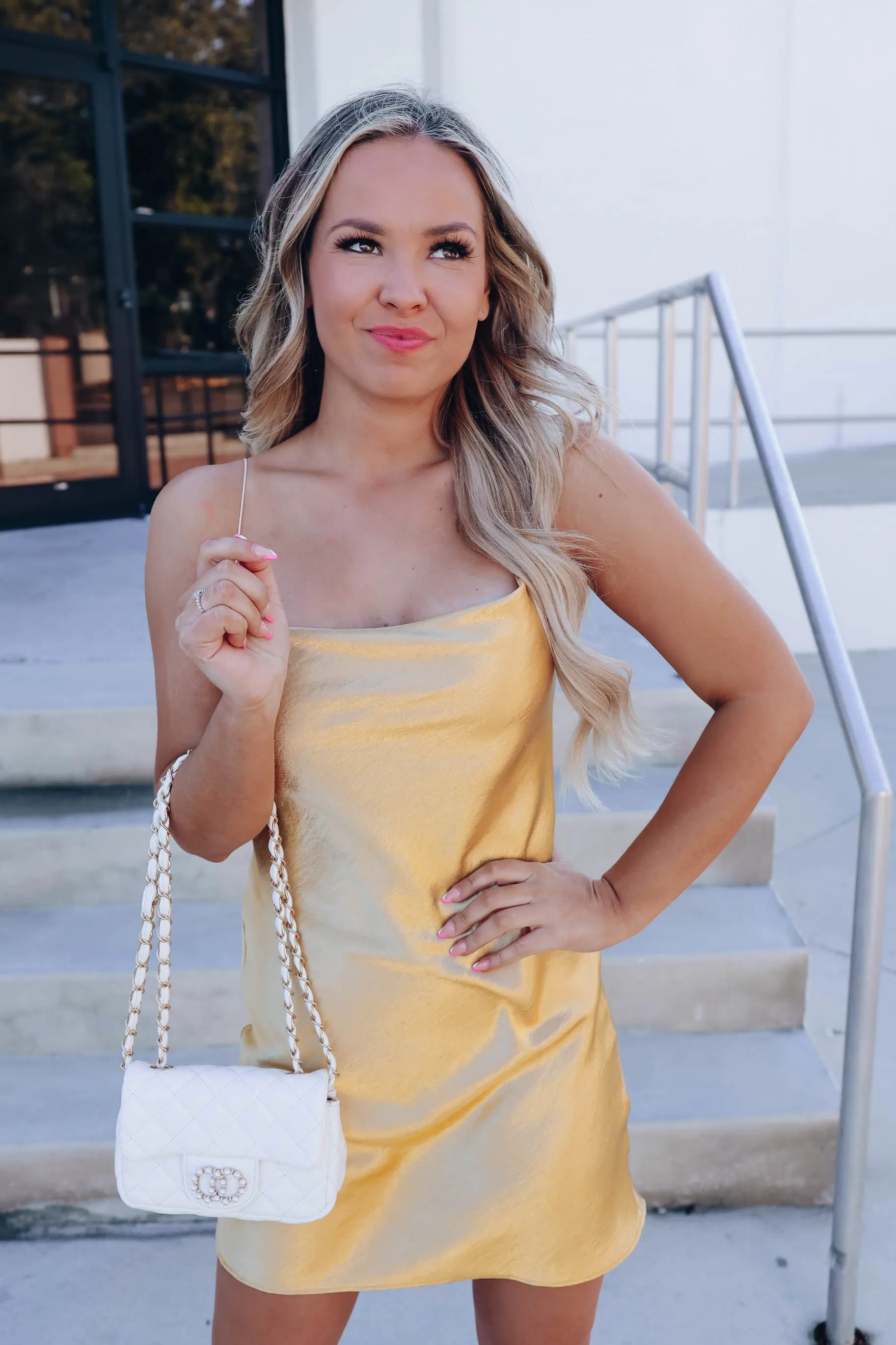 Opulent Cowl Neck Slip Dress - Gold