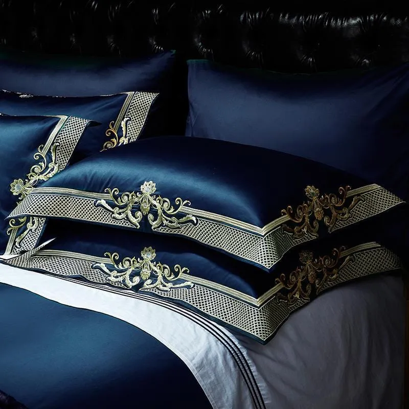 Persian Royal Style  Blue Luxury Duvet Set 100% Egyptian Cotton With Golden Embroidery