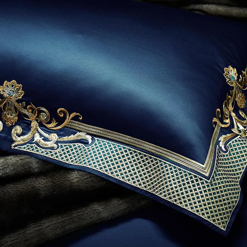 Persian Royal Style  Blue Luxury Duvet Set 100% Egyptian Cotton With Golden Embroidery