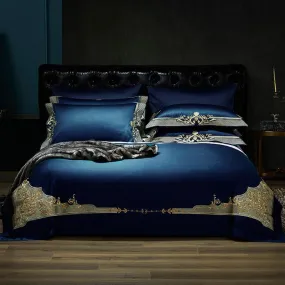 Persian Royal Style  Blue Luxury Duvet Set 100% Egyptian Cotton With Golden Embroidery