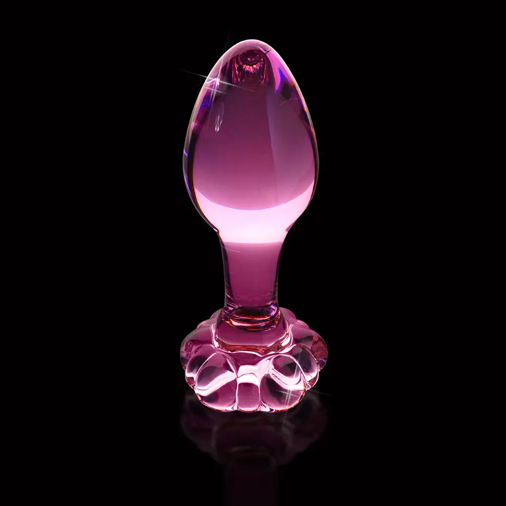 Pipedream Icicles No. 48 Glass 3.5 in. Anal Plug With Flower Base Pink