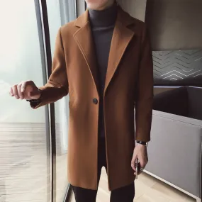 Plain Solid Color Inclined Pocket Long Coat