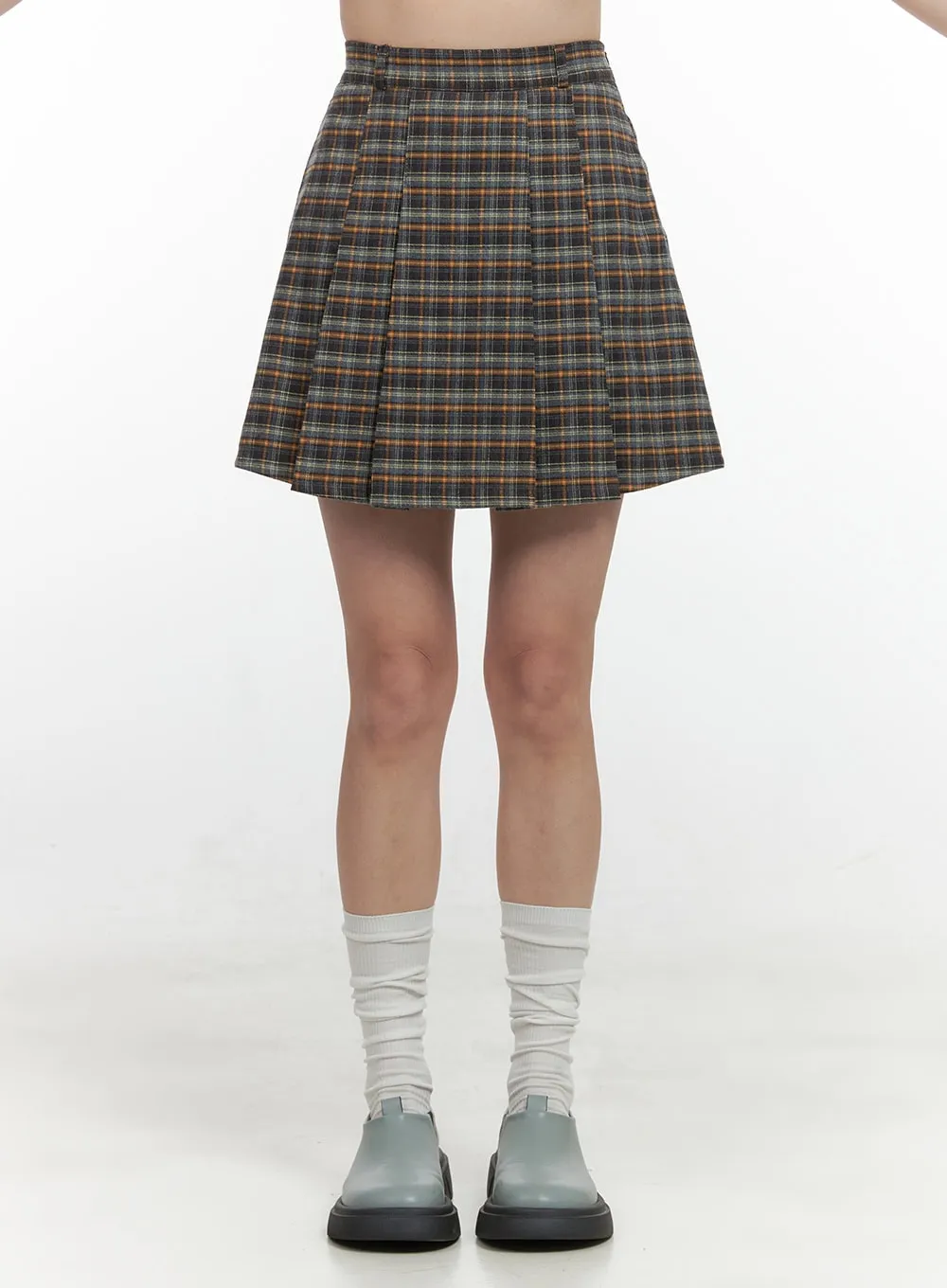 Pleated Check Mini Skirt OS423