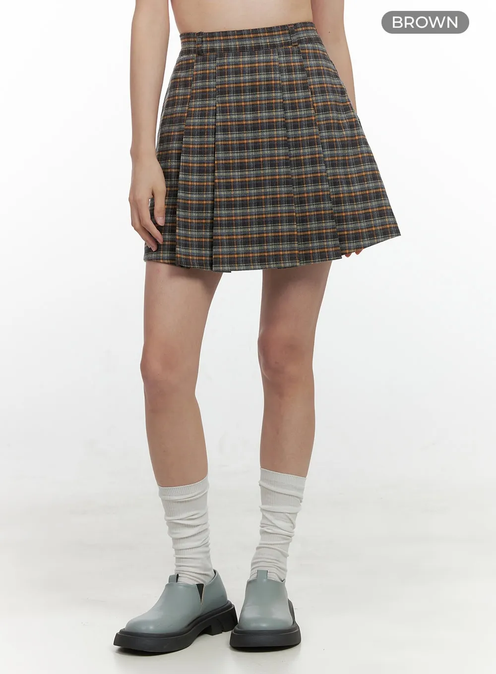 Pleated Check Mini Skirt OS423