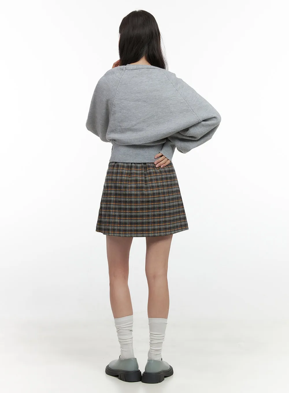 Pleated Check Mini Skirt OS423