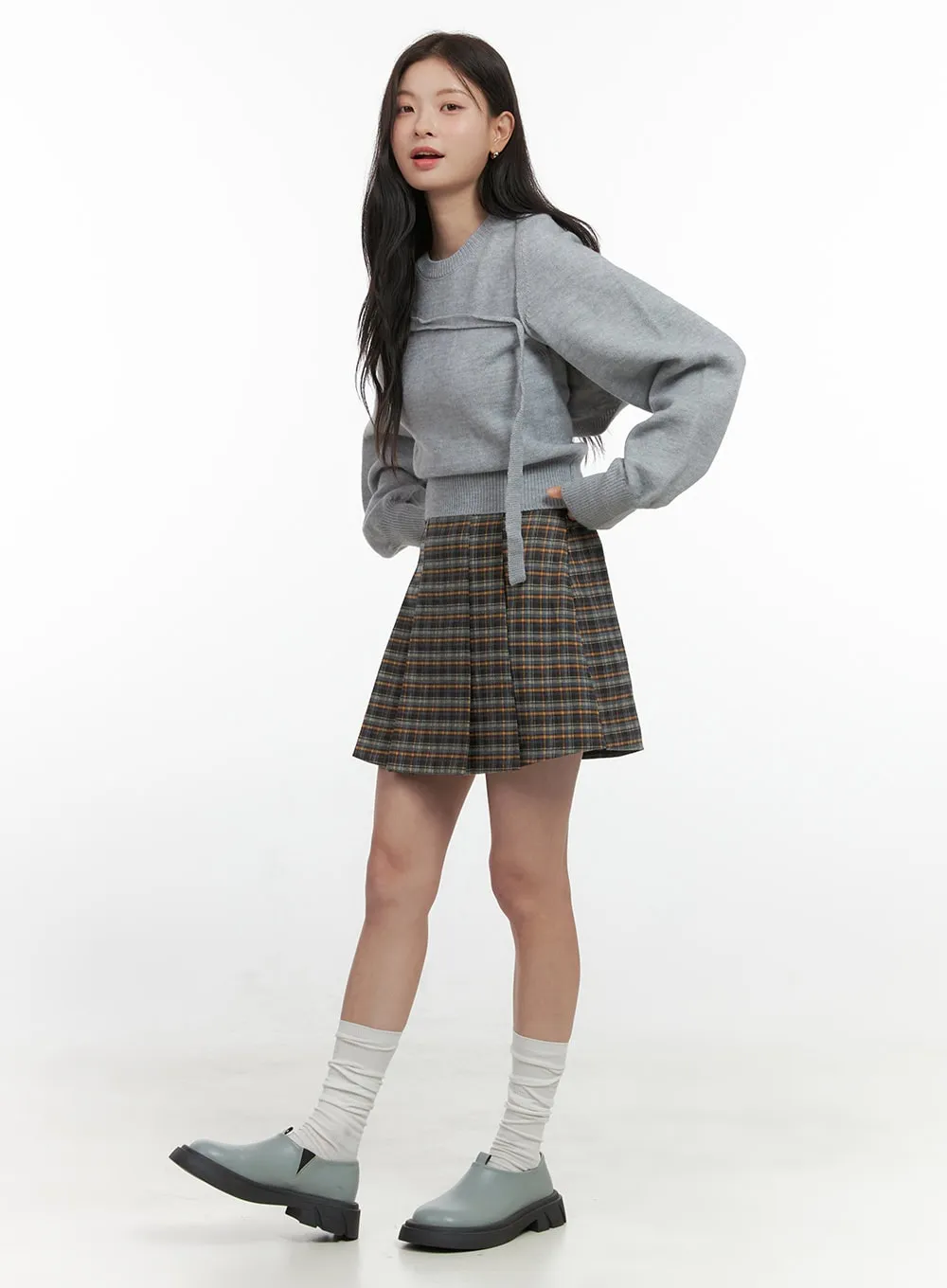 Pleated Check Mini Skirt OS423