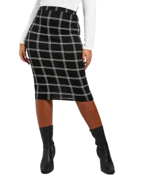 Plus Flannel Print Basic Jersey Knit Midi Skirt