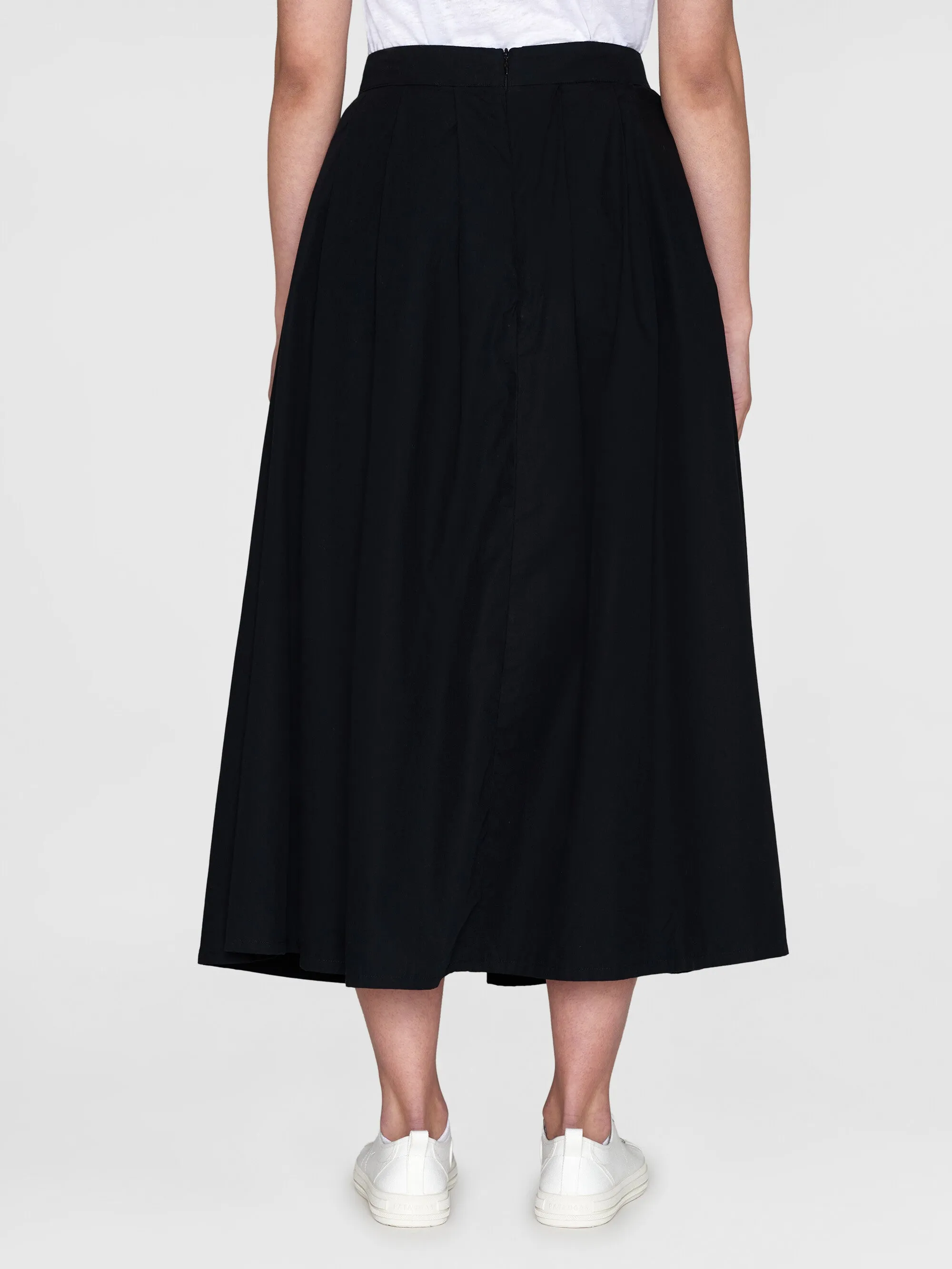 Poplin pleated mid-length skirt - Black Jet