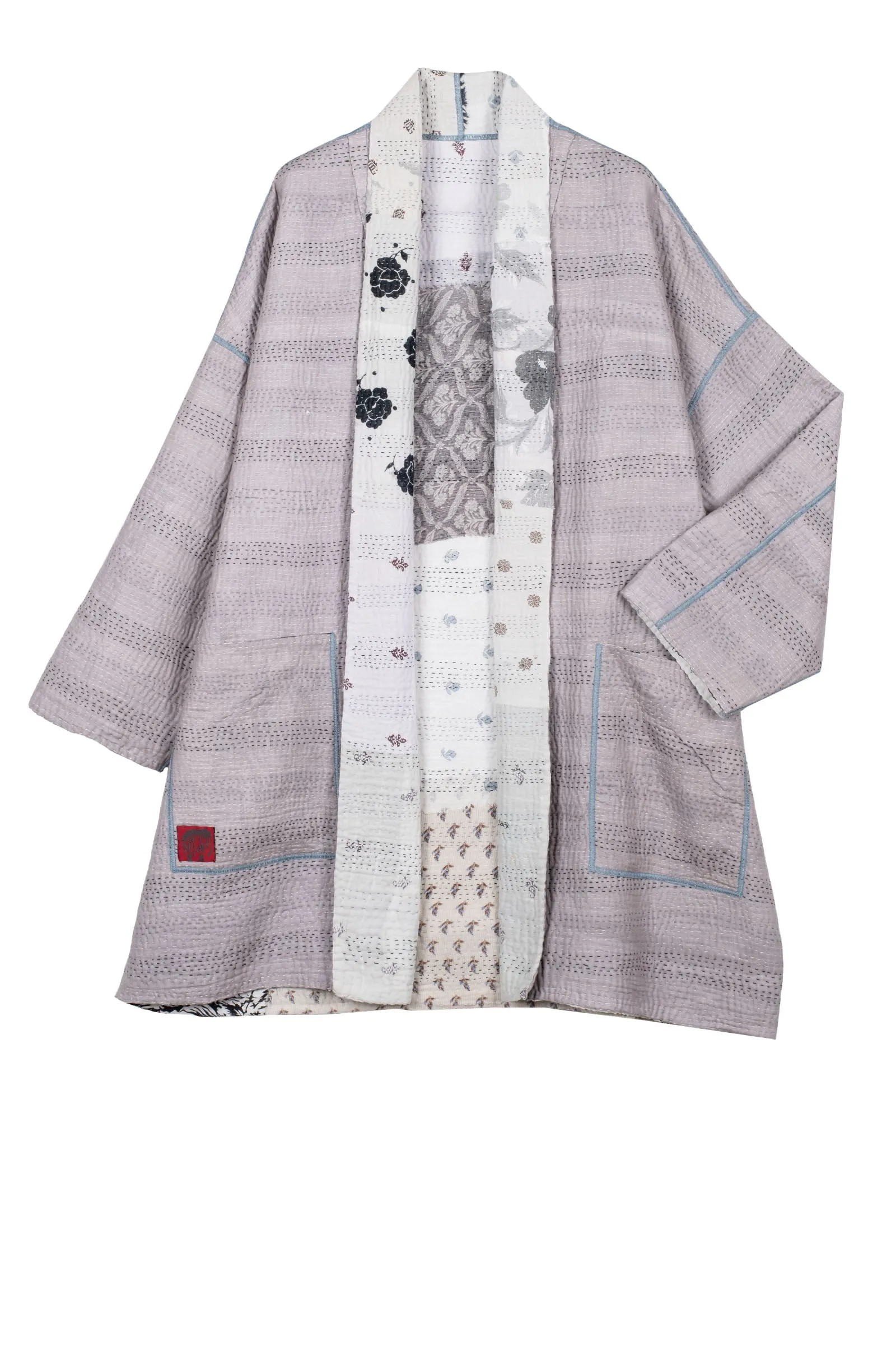 POWDER PATCH KANTHA HAORI JACKET - pd4068-gry -