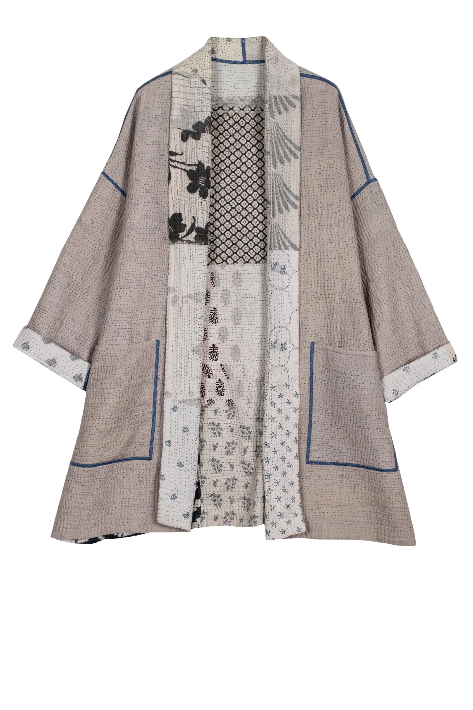 POWDER PATCH KANTHA HAORI JACKET - pd4068-gry -