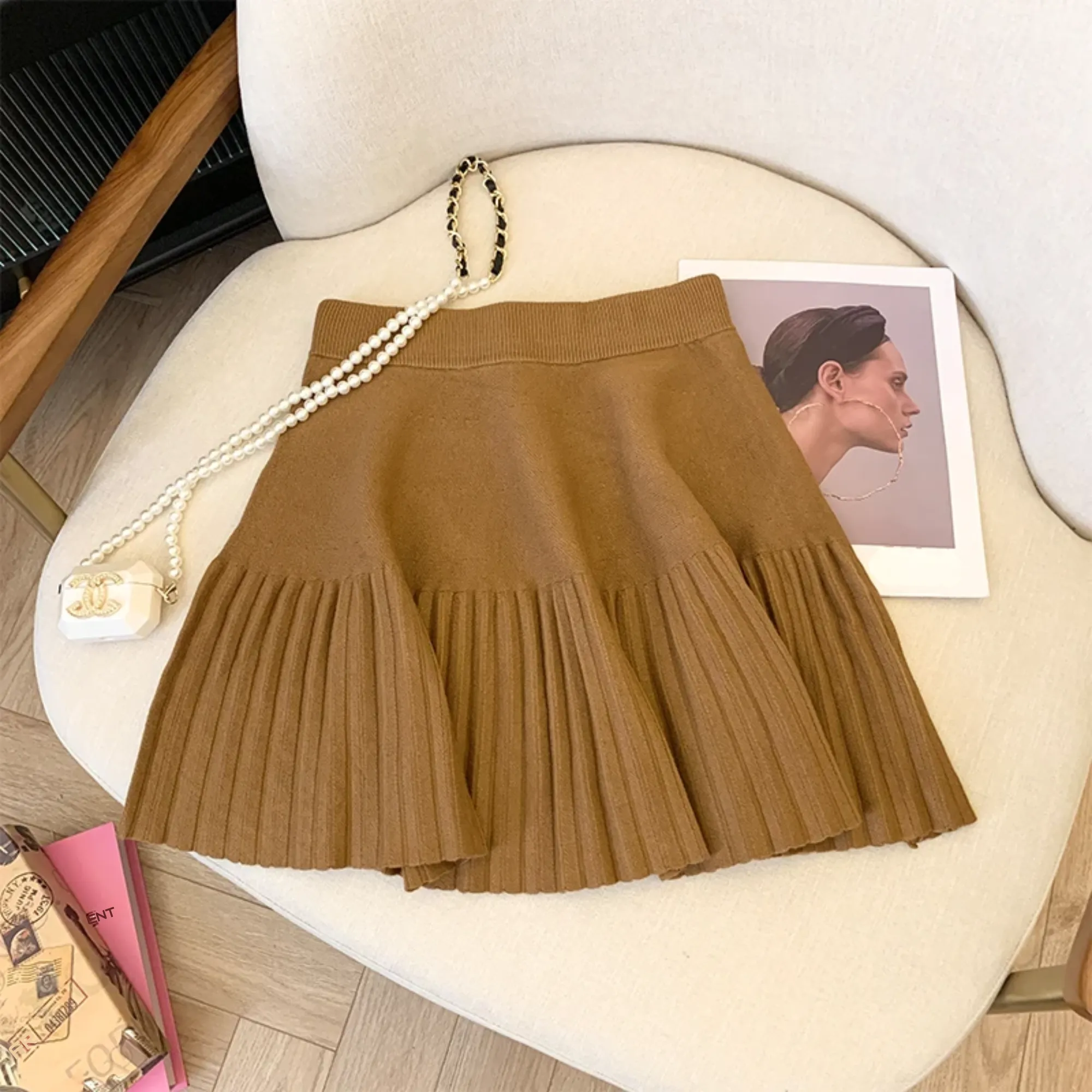 Pre Order:  Half Pleated Knitted Mini Skirt