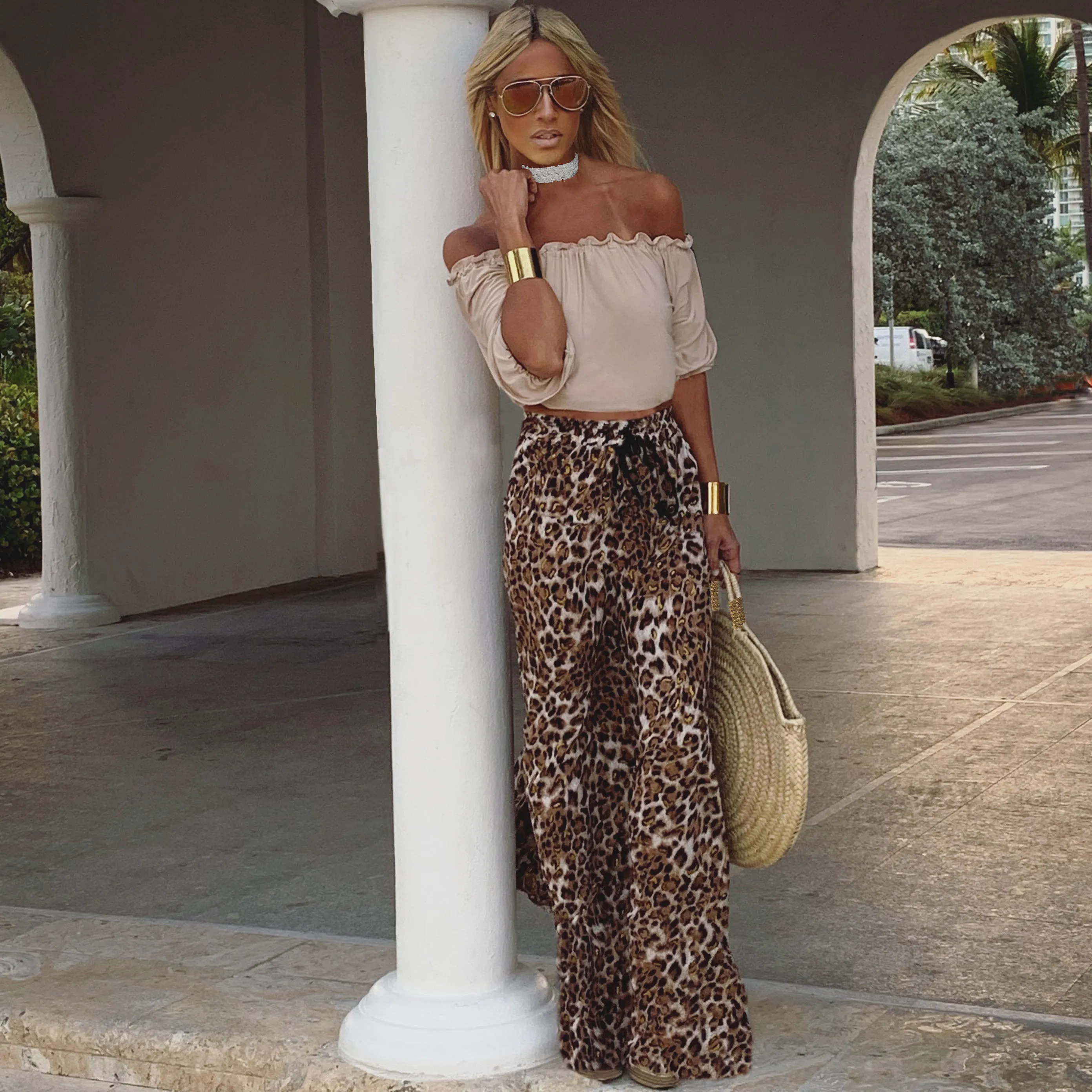 Print Pleated Long Skirt - The St. Barth