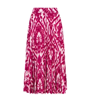 Printed Pleated Midi Skirt Maroon