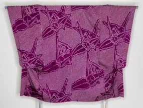 Purple Origami Crane Shibori Haori - Fabric Tie Die Technique - Vintage Purple 1960s Paper Cranes